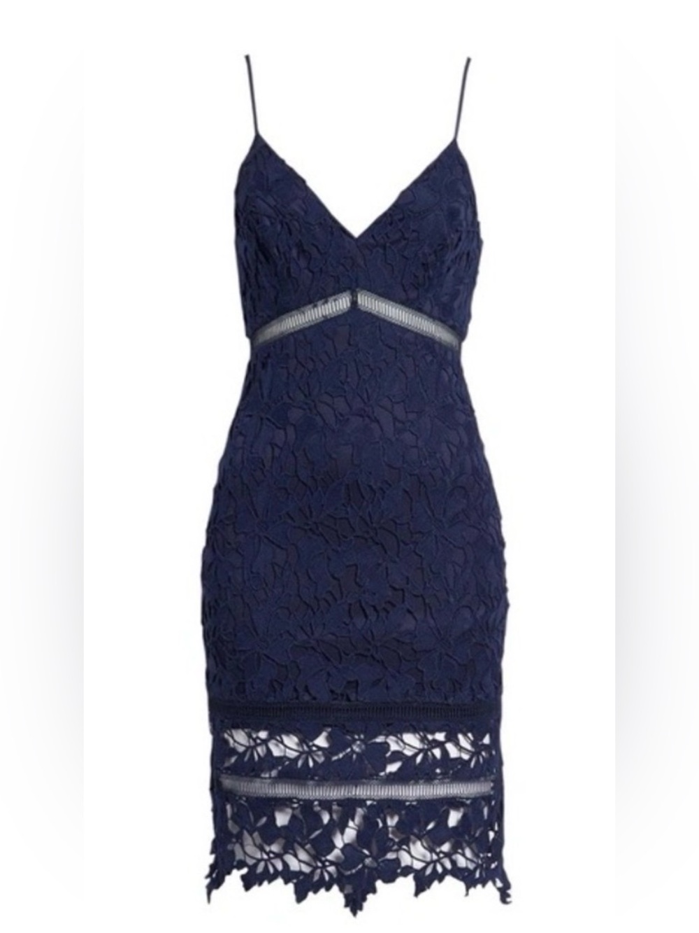 Astr the Label Navy Lace V-Neck Midi Dress with Spaghetti Straps